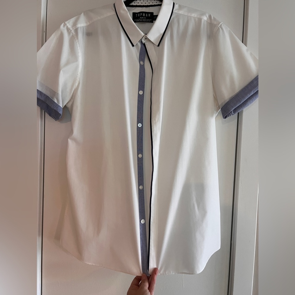 TOPMAN Slim Fit Short Sleeve Button-Up Shirt